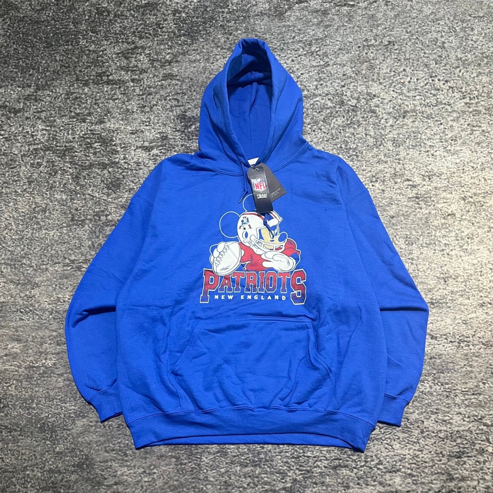 NWT New England Patriots Mickey Mouse Hoodie Sweatshirt Junk Food Large Blue